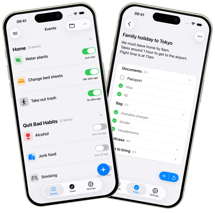 NotedThat App Interface showing timeline of logged activities